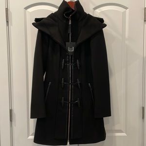 Mackage Steffy Black Wool Coat with Toggle and Detachable Hood